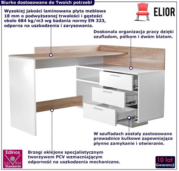 Narożne Uniwersalne Biurko Z Szufladami Z1-E58