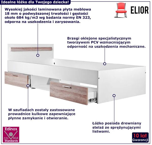 Dziecięce łóżko z szufladami i zagłówkiem 90x200 B3-C07