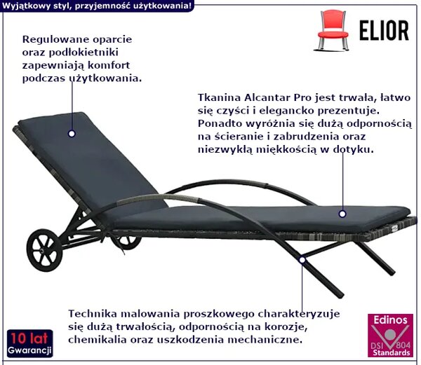 Antracytowy leżak ogrodowy na kółkach B1-K27