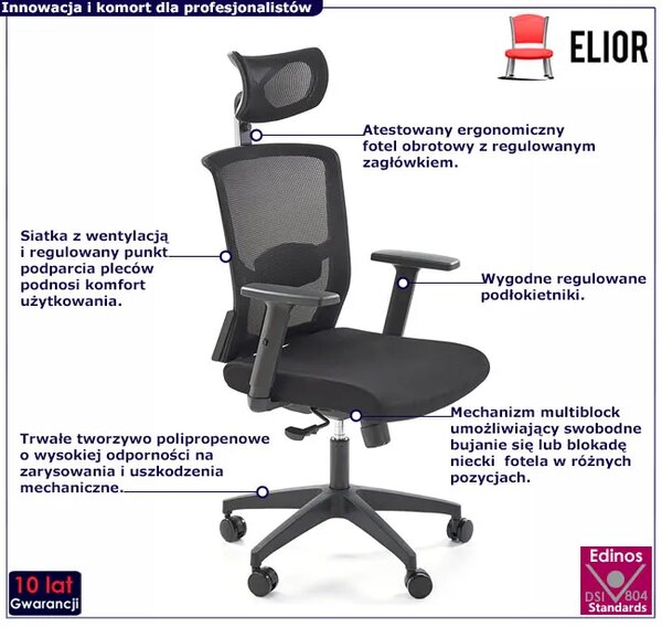 Fotel biurowy zgodny z rozporządzeniem MR i PS z 2023r. czarny A5-P77