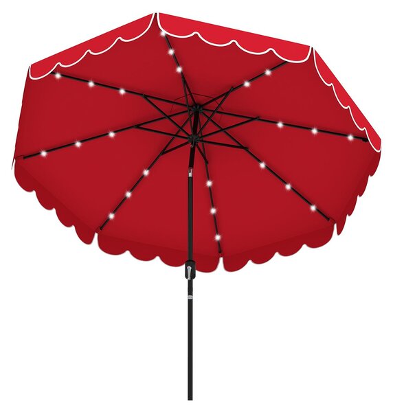 KOMFOTTEU parasol Ø300 cm z 24 lampkami LED, parasol tarasowy z korbk i falban, parasol ogrodowy skadany pod ktem 35°, parasol do ogrodu, patio i na pla, bez stojaka na parasol