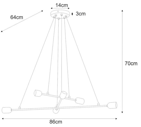 Czarna lampa wisząca 6-punktowa loftowa - 4X A728 G1-S10