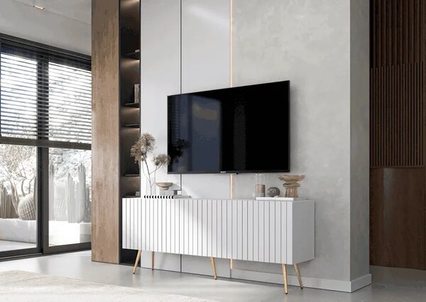 Biały stolik pod TV na złotych nóżkach C8-P29
