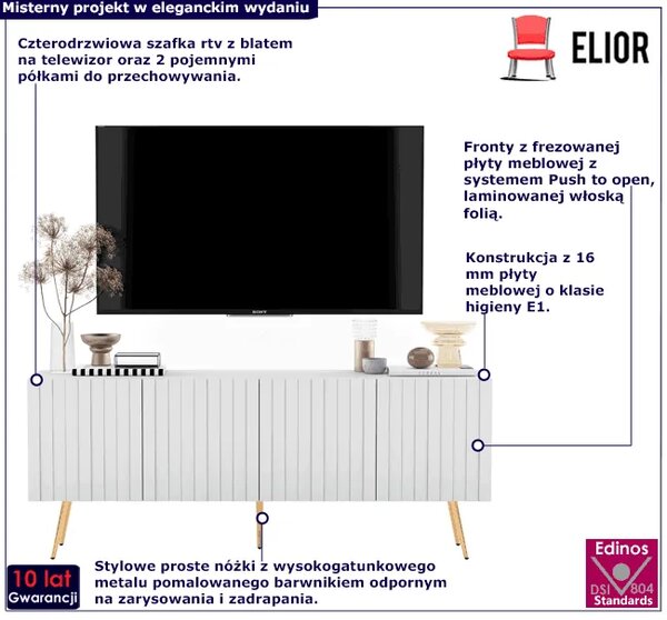 Biały stolik pod TV na złotych nóżkach C8-P29