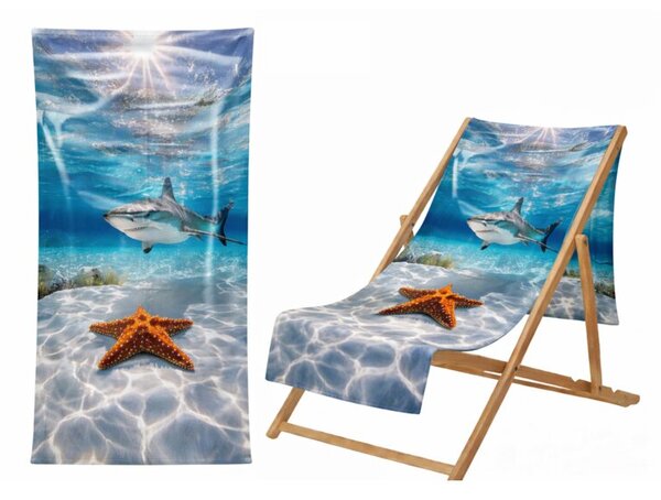 Ręcznik Plażowy Kąpielowy Szybkoschnący Na Basen 70x140cm Mikrofibra Rekin