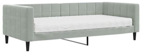 Sofa z materacem do spania, jasnoszara, 90x200 cm, aksamit