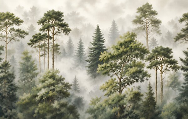 Fototapeta Zamglony las z drzewami, Fototapety Natura, Popularne Fototapety, t00854 - Tapeko.pl
