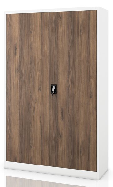 Szafa biurowa metalowa na akta biała / orzech: Eco Design JAN II, 1150 x 1850 x 400 mm