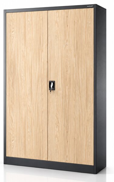Szafa biurowa metalowa na akta antracytowa / dąb sonoma: Eco Design JAN II, 1150 x 1850 x 400 mm