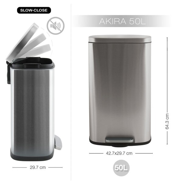 Stalowy kosz na śmieci z pedałem w kolorze matowego srebra 50 l Akira – Spirella
