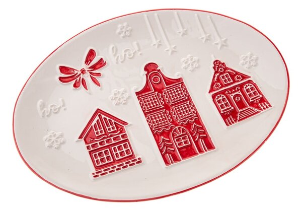 Biały ceramiczny talerz ze świątecznym motywem do serwowania Christmas cottage – Dakls