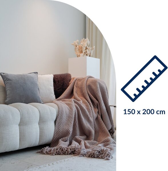 Białobeżowy koc z szenilu 130x170 cm Renee – Tiseco Home Studio