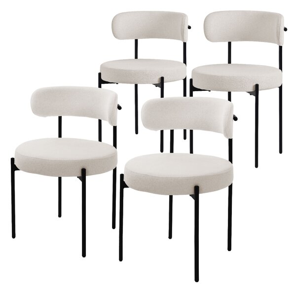 ML-Design zestaw 4 krzeseł do jadalni, krzesło kuchenne, krzesło z pluszowej tkaniny białe, krzesło do salonu z oparciem, krzesła tapicerowane z metalowymi nogami, krzesło do salonu