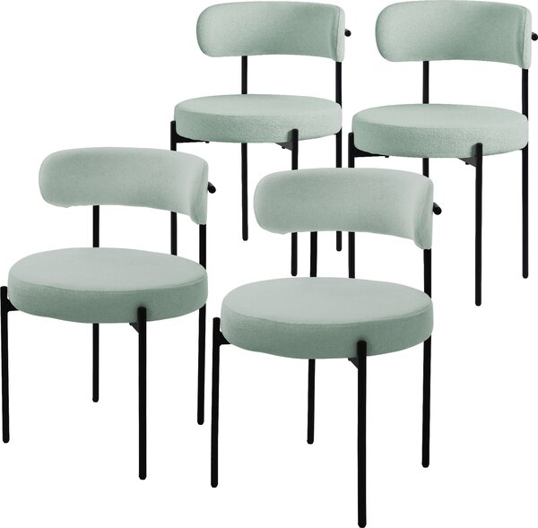 ML-Design zestaw 4 krzeseł do jadalni, krzesło kuchenne, wykonane z tkaniny teddy w kolorze zielonym, krzesło do salonu z oparciem, krzesła tapicerowane z metalowymi nogami, krzesło do salonu