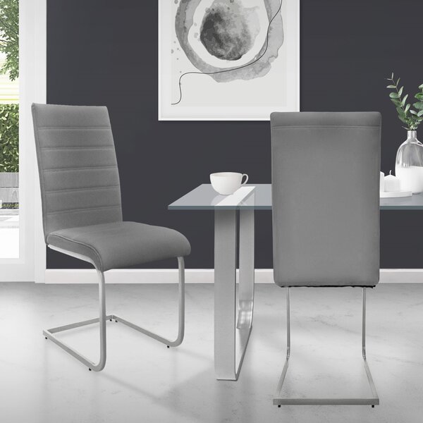 Zestaw 2 krzeseł do jadalni ML-Design z oparciem, szare, wykonane z imitacji skóry
