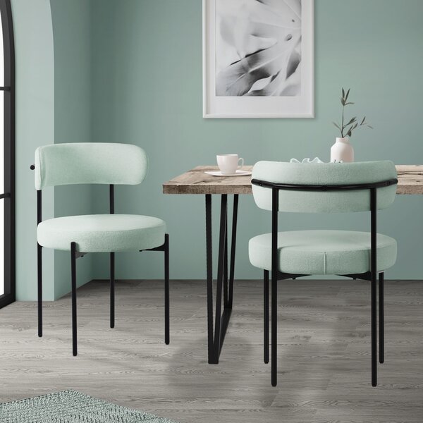 ML-Design zestaw 2 krzeseł do jadalni, krzesło kuchenne, wykonane z tkaniny teddy w kolorze zielonym, krzesło do salonu z oparciem, krzesła tapicerowane z metalowymi nogami, krzesło do salonu