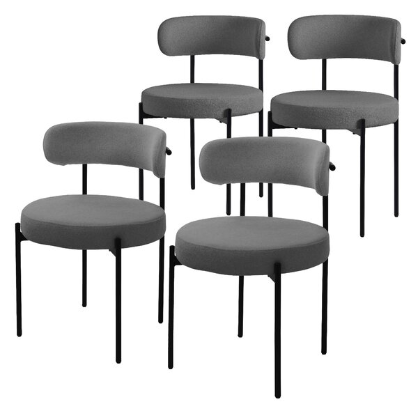 ML-Design zestaw 4 krzeseł do jadalni, krzesło kuchenne, wykonane z tkaniny teddy w kolorze szarym, krzesło do salonu z oparciem, krzesła tapicerowane z metalowymi nogami, krzesło do salonu