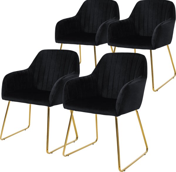 Zestaw 4 krzeseł do jadalni ML-Design z oparciem, czarne, wykonane z aksamitu