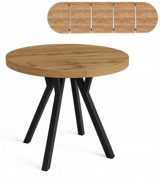 Stół rozsuwany okrągły 100/250cm blat 3,6cm Dąb Craft PROMOCJA I ArtDHome