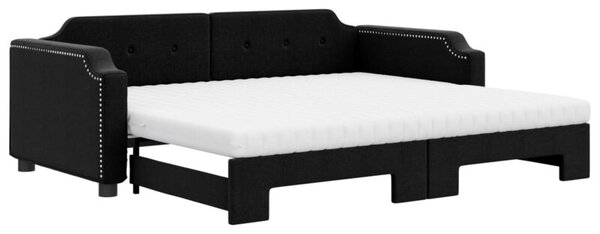 Sofa rozsuwana z materacami, czarna, 90x190 cm, tkanina