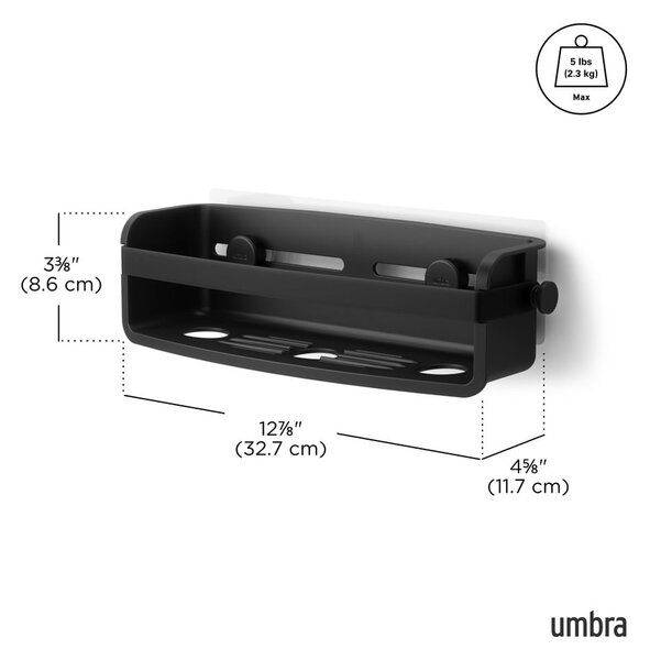 Czarna plastikowa półka łazienkowa bez wiercenia Flex Adhesive – Umbra
