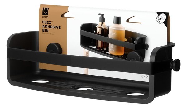 Czarna plastikowa półka łazienkowa bez wiercenia Flex Adhesive – Umbra