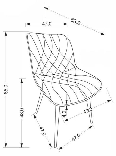 Pikowane szare krzesło welurowe C8-S39