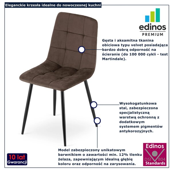 Ciemnobrązowe metalowe krzesło pikowane nowoczesne D7-R90