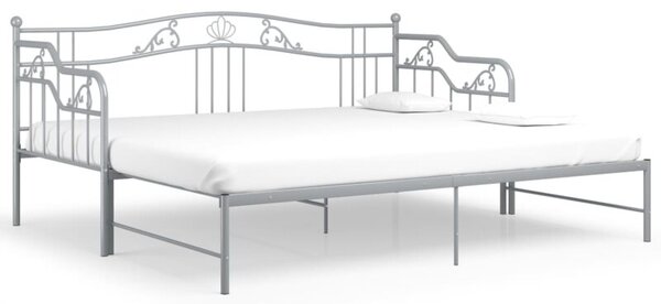 Sofa z wysuwaną ramą łóżka, szara, metalowa, 90x200 cm