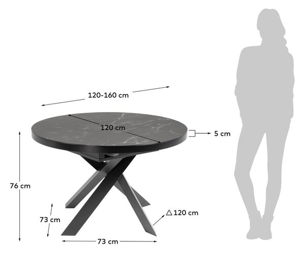 Czarny okrągły rozkładany stół z ceramicznym blatem ø 160 cm Vashti – Kave Home