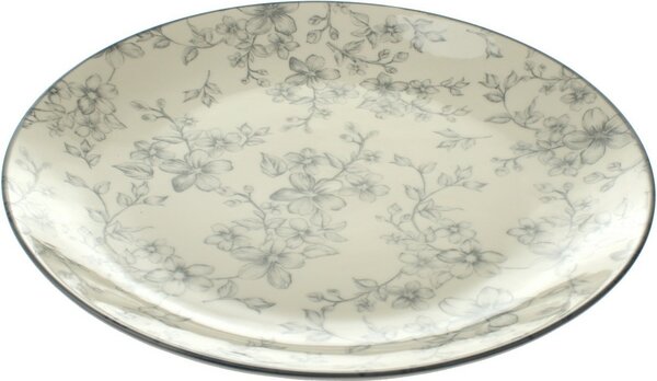 Zestaw 6 płytkich talerzy Delikatne kwiaty 26 cm, szary