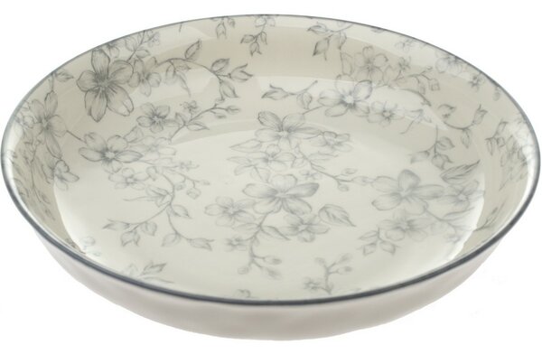Zestaw 6 głębokich talerzy Delikatne kwiaty 20 cm, szary