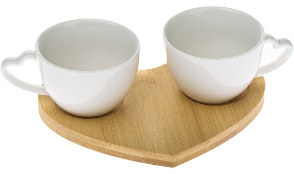 Zestaw 2 filiżanek porcelanowych z podstawką Serce