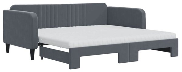 Sofa rozsuwana z materacami, ciemnoszara, 90x190 cm, aksamit