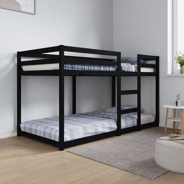 Łóżko piętrowe, czarne, 90x190 cm, lite drewno sosnowe