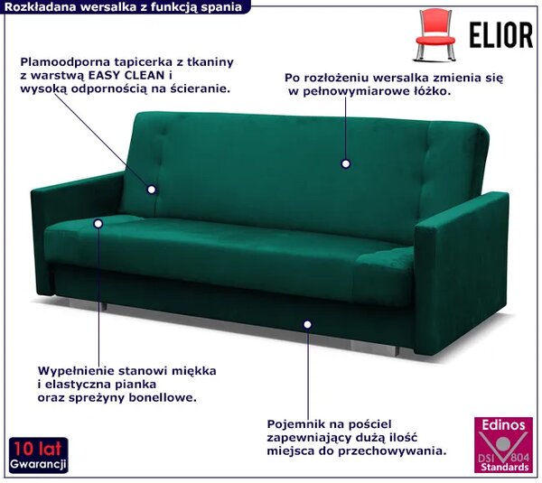 Ciemnozielona tapicerowana wersalka z funkcją spania W7-W22