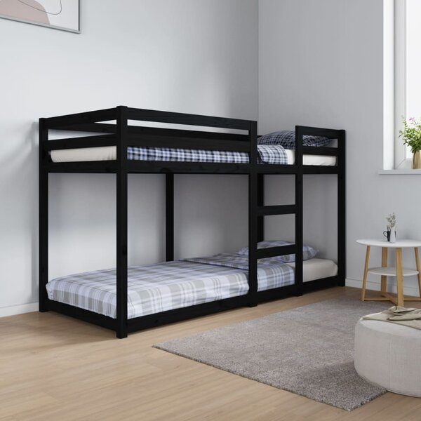 Łóżko piętrowe, czarne, 75x190 cm, lite drewno sosnowe