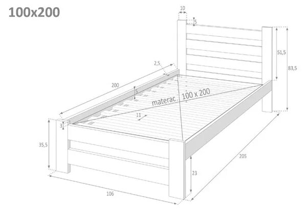 Białe drewniane łóżko z zagłówkiem 100x200 K6-K56