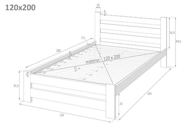 Białe podwójne drewniane łóżko 120x200 A3-P64