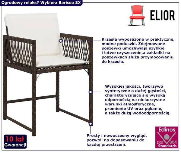Brązowe krzesła ogrodowe boho z poduszkami 4 szt. S1-R77