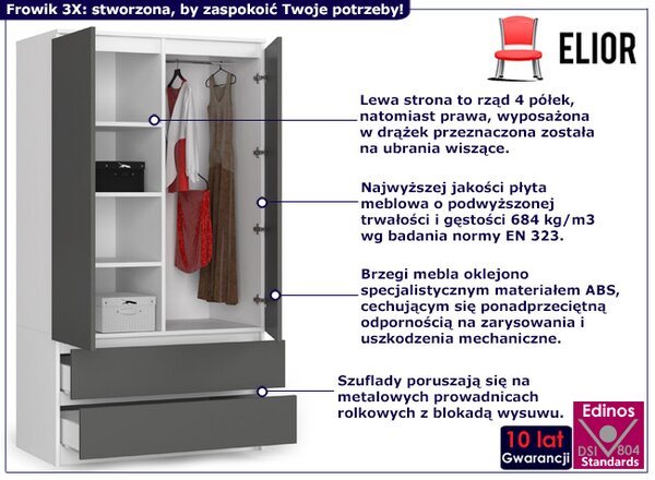Gładka szafa z 2 szufladami biały + szary W5-C92