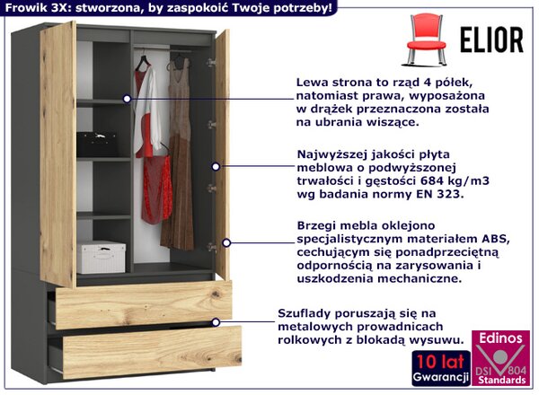 Dwudrzwiowa szafa szary + dąb artisan F4-D18