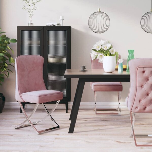 Krzesła stołowe, 6 szt., różowe, 53x52x98 cm, aksamit i stal