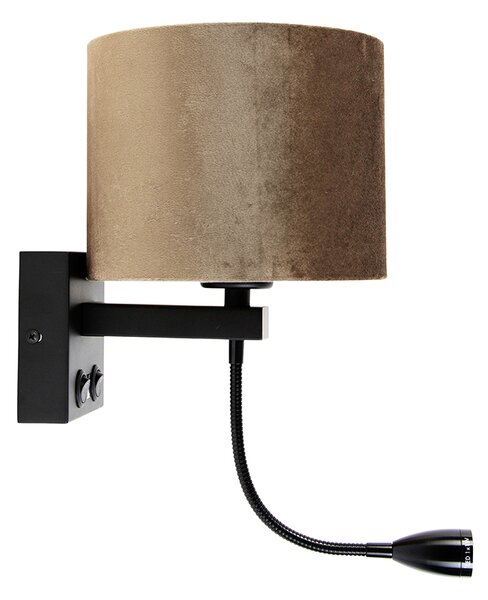 Lampa ścienna czarna z brązowym aksamitnym abażurem 18 cm - Brescia