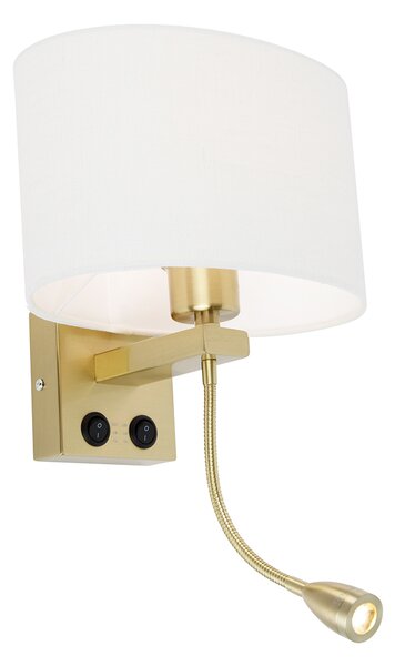 Lampa ścienna mosiężna z owalnym abażurem lnianym, białym, 25 cm - Brescia Combi