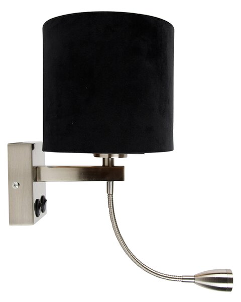 Lampa ścienna ze stali z owalnym aksamitnym abażurem, czarna, 25 cm - Brescia Combi