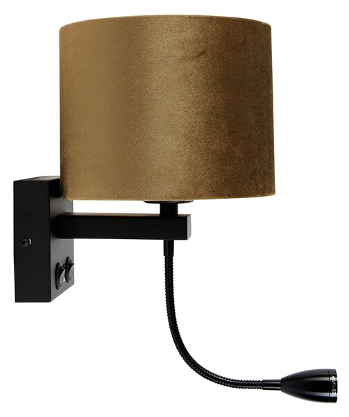 Lampa ścienna czarna z aksamitnym abażurem w kolorze brązu 18 cm - Brescia