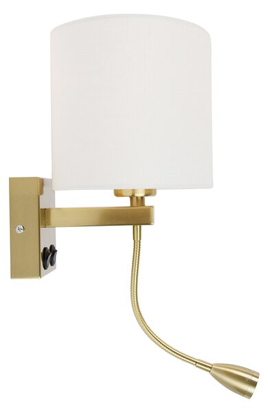 Lampa ścienna mosiężna z owalnym abażurem lnianym, białym, 25 cm - Brescia Combi
