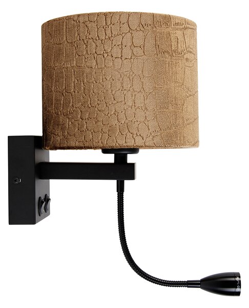 Lampa ścienna czarna z aksamitnym abażurem w designie krokodyla 18 cm - Brescia