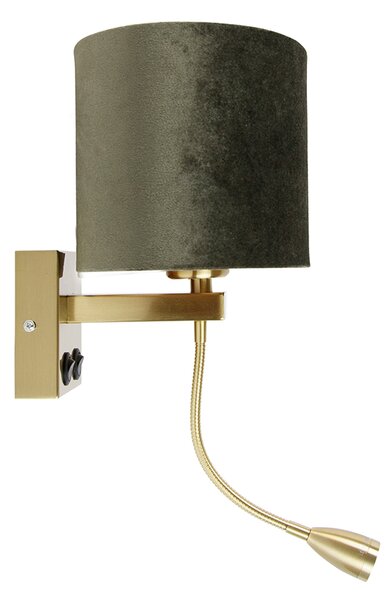 Lampa ścienna mosiężna z owalnym aksamitnym abażurem zielonym 25cm - Brescia Combi